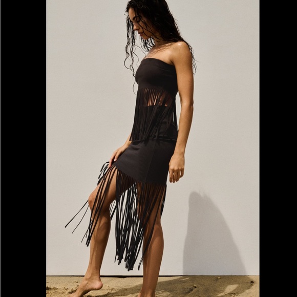ZARA FRINGED RIBBED SKIRT - Picture 8 of 10